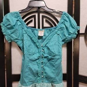 Short sleeved aqua blouse
